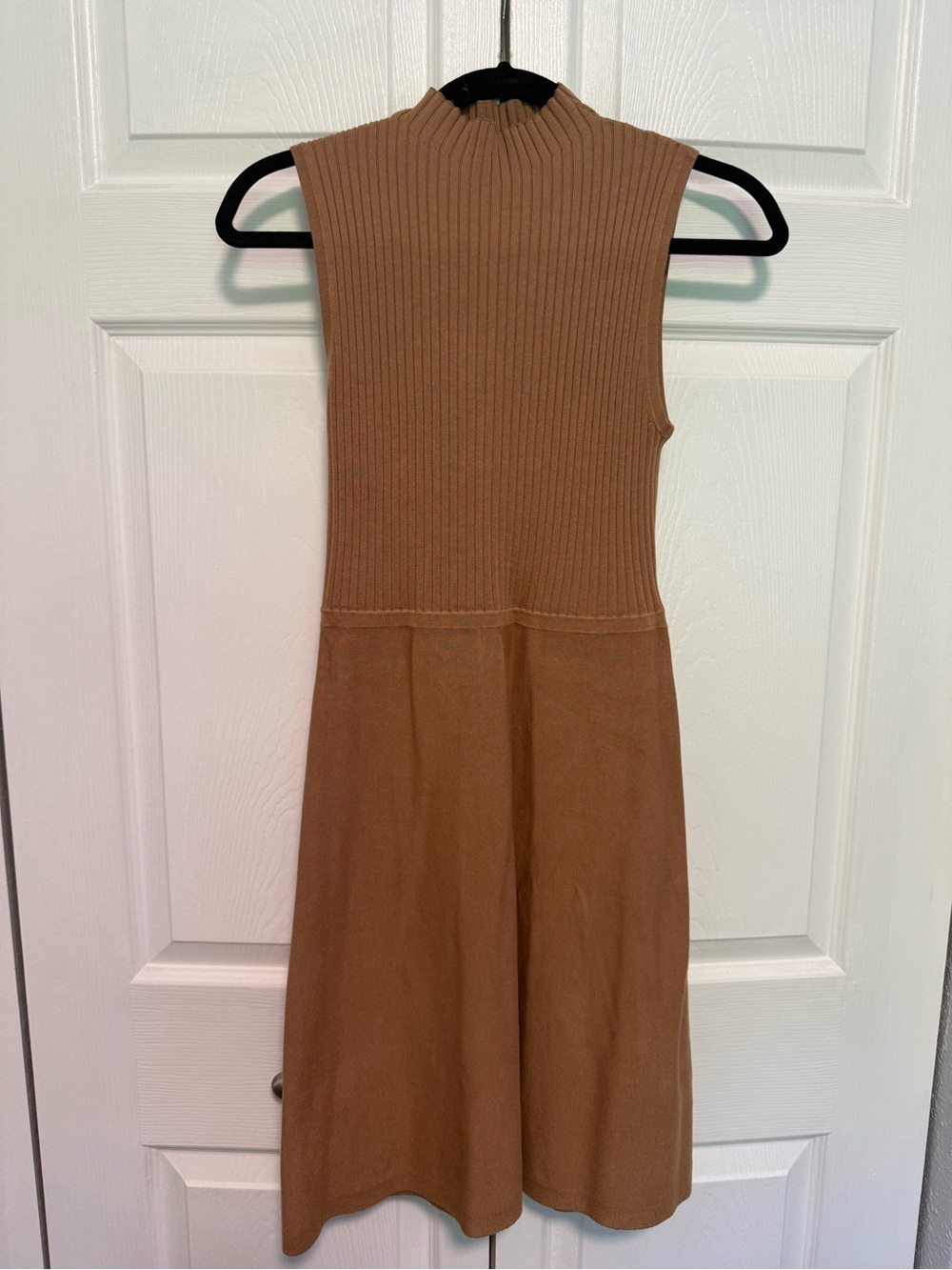 GUESS Marciano Ribbed Knit V-Neck Dress in Camel Brown
